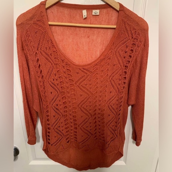 Anthropologie ‘Moth’ Crochet Linen Blend Pullover in Rust | Small - Picture 1 of 5